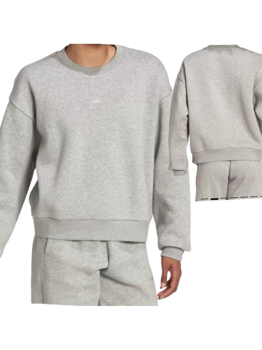 Adidas All SZN Fleece Sweatshirt Sz L Gray Crew Neck Long Sleeve Active Top